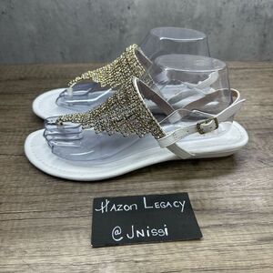 Thalia Sodi~Women's~White Embellished Open Toe Wedge Sandals~Size 9M